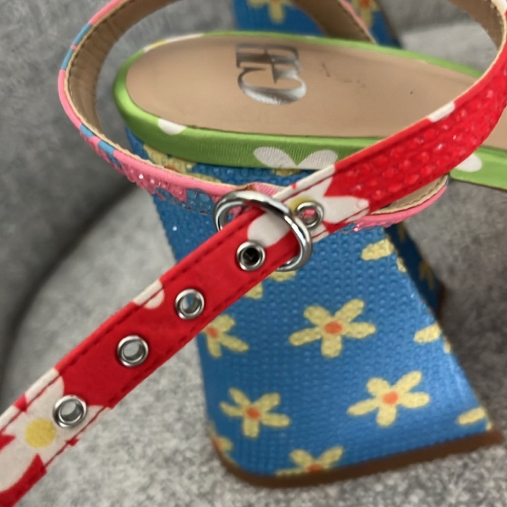 Gianni Bini Utli Mate floral rainbow rhinestone ankle strap platform sandals 8.5 - Picture 10 of 14